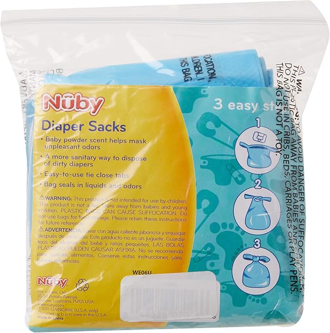 Nuby Diaper Disposable Bags, Fresh Baby Powder Scent, 2 Pack (50 Count Each Pack)