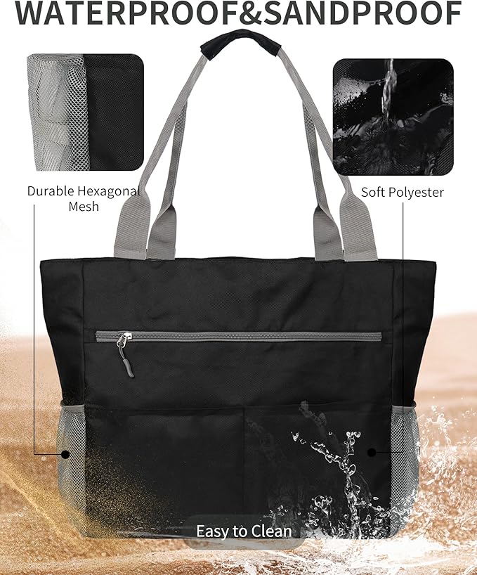 Beach Bag-Waterproof Sandproof Beach Totes with zipper Large Capacity Foldable for Women