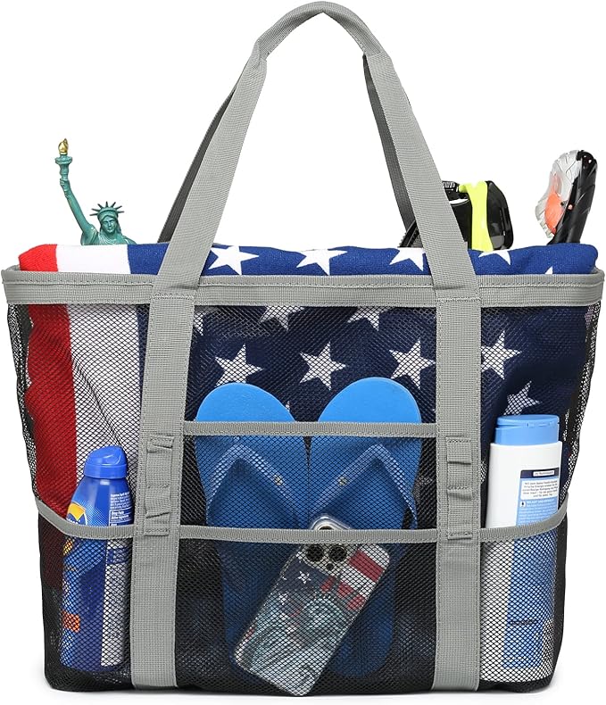 F-color Mesh Beach Bag Family - Large Tote Bag for Cruise Pool Toys Beach Vacation Essentials
