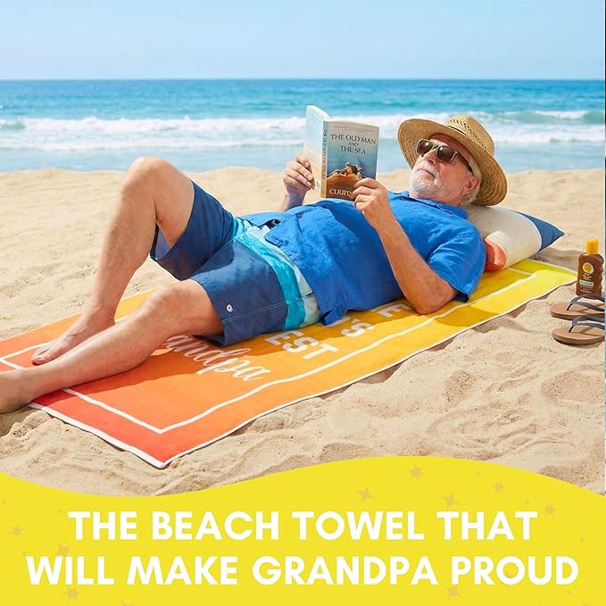 Grandpa Beach Towel - Best Ever Summer Gift for New Grandfathers - Travel Friendly Birthday Present from Granddaughter or Grandson - Fathers Day Pool Accessory - Large 60x30 Quick Dry