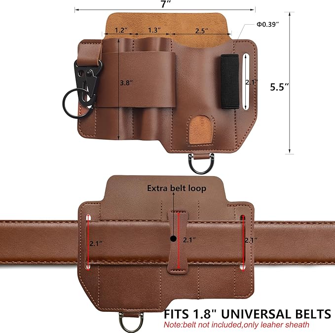 Genuine Leather EDC 5-Pocket Organizer Multitool Sheath for Leatherman Tool Pouch with Belt Clip,Small,Brown