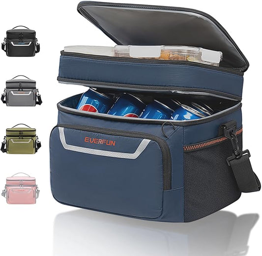 EVERFUN Small Cooler Bag 24/48 Can Insulated Lunch Box Double Deck Soft Leak-Proof Waterproof Collapsible Ice Chest for Men Women Work Travel Car Trip Picnic Beach