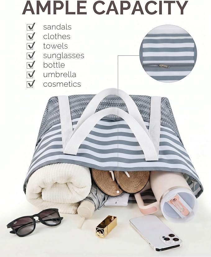 HOMESPON Beach Bag Large Waterproof Sandproof Tote for Women with Zipper and Mesh Pockets