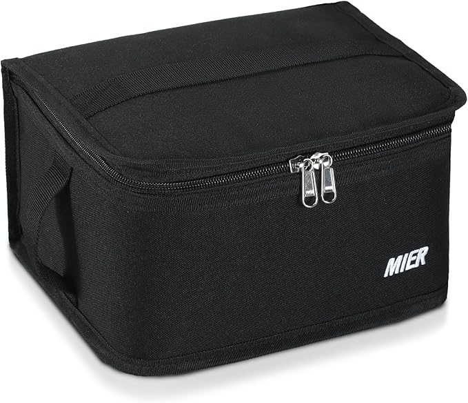 MIER Insulated Lunch Box for Men Women Kids Portable Small Lunch Bag 9 CAN Compact Thermal Mini Cooler for School Work Picnic, Black