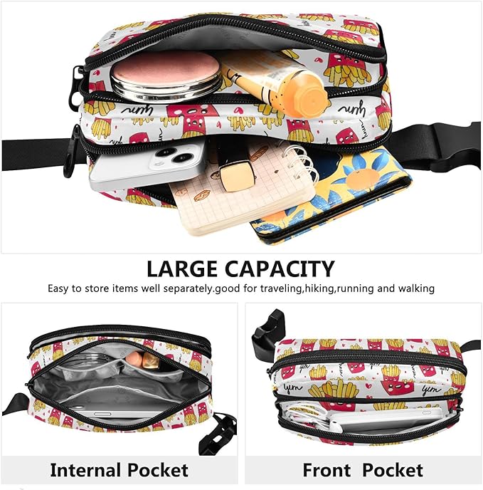 Kawaii Potato Franch Fries Fanny Pack for Women Men Water Resistant Fashion Waist Packs with Adjustable Strap Belt Bag for Travel Workout Jogging Hiking 21219321