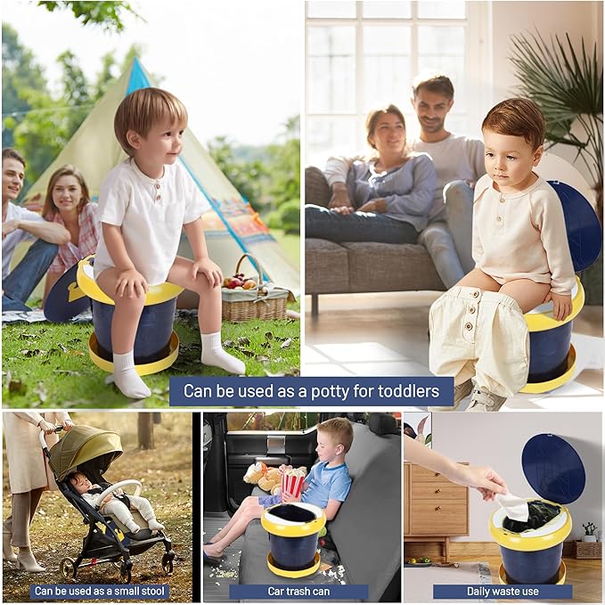 SunnySmile portable, foldable potty seat for toddler, Training Toilet Seat Emergency Toilet for Car, Camping, Outdoor, indoor (blue, large)