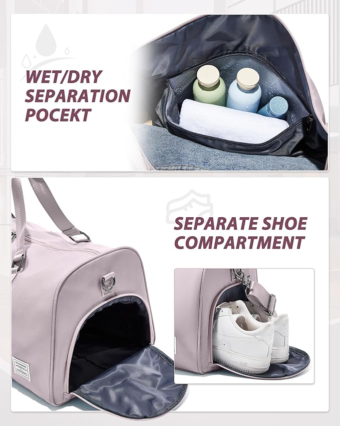Gym Bag for Women Men with Shoe Compartment,Small Travel Duffle Bags for Traveling Overnight Weekender Bag Personal Item Travel Bag Large Sport Bag Workout Bag Pink