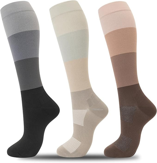 fenglaoda 3 Pairs Compression Socks for Women & Men Knee High Nurse Pregnant Cute Medical Running Travel Athletic