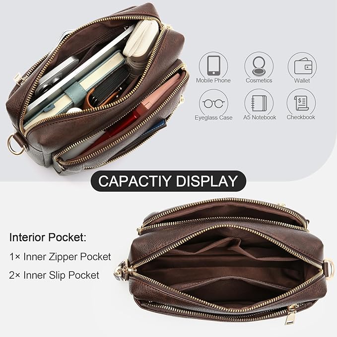 Small Leather Crossbody Bags for Women Anti theft Purses and Handbag Shoulder Hangbag with Wide Strap Tassel
