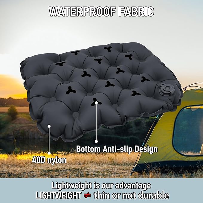 Inflatable Seat Cushion, Lightweight Stadium Seat Pad, Travel Air seat Cushion Anti-Slip for Airplane, Hiking, Climbing, Home and Camping,Black