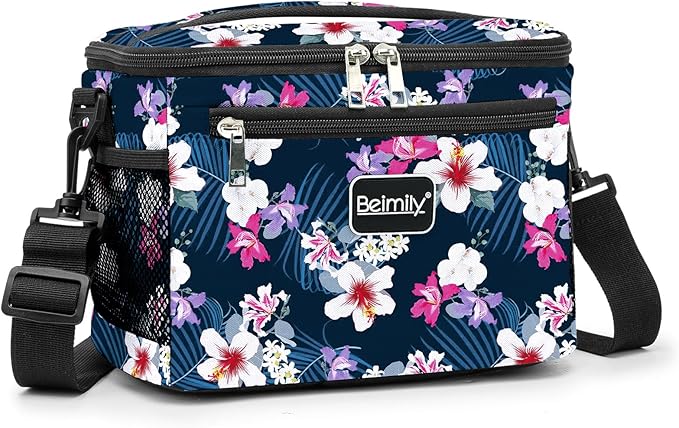 BEIMILY Lunch Box for Men/Women, Small Insulated Lunch Bag, Leak-Proof Soft Cooler Tote Bag, Reusable LunchBox for Work, Travel, Fitness, Picnic with Adjustable Shoulder Strap for Adults(floral white)