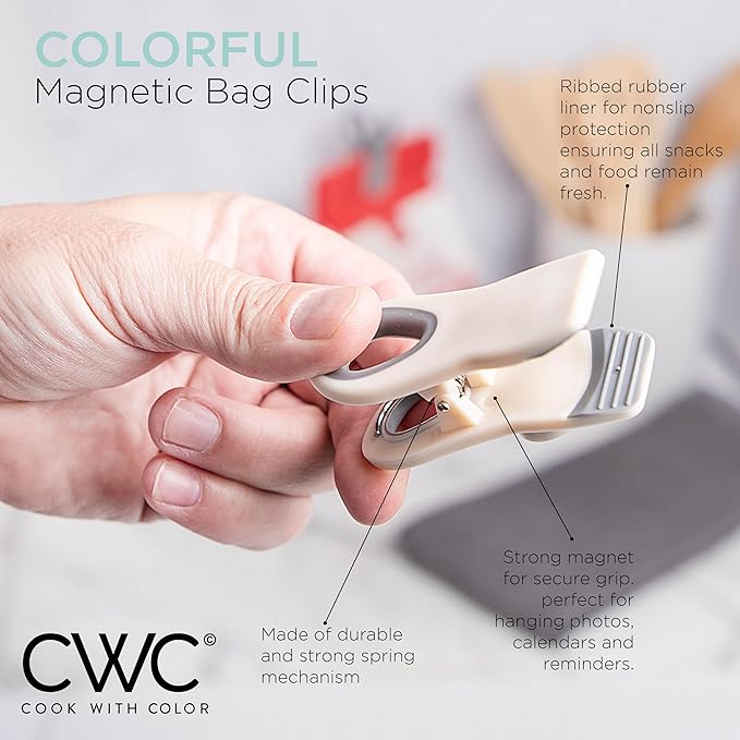 COOK WITH COLOR Bag Clips with Magnet- Food, Chip, Bag Clips for Food Storage with Airtight Seal Grip for Bread, Snack and Food Bags (Mint, Pack of 20)