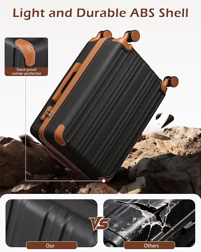 Coolife Carry On Luggage, Suitcase with Durable and Lightweight, carry on suitcase with ABS Hardshell, Dual Spinner Wheels, TSA Lock, and YKK Zipper (apricot black, S(20in)_carry on)
