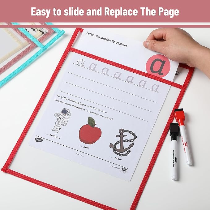 Mr. Pen- Dry Erase Pocket Sleeves, 10"x14", 6 pcs, Colorful Plastic Sleeves for Paper 8.5x11