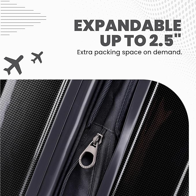 Spyder Rails Expandable Hardside Upright Suitcase with 360° Spinner Wheels, TSA Approved Lock (Black, 3-Piece Set)
