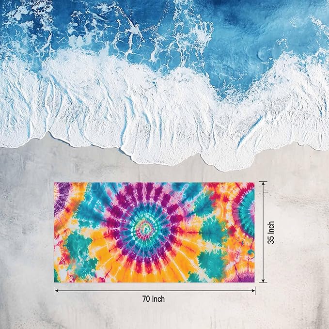 Abstract Tie-Dye Art Beach Towel 35" x 71" Purple Yellow Teal Watercolor Gradient Quick Dry Sand Free Pool Towels Soft & Absorbent Compact Towels Beach Accessories for Travel Bathroom Swimming Pool