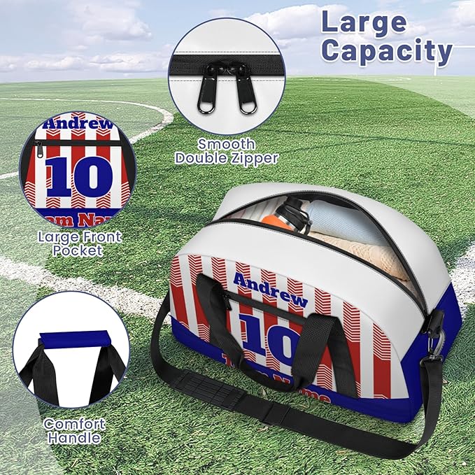 Basketball Soccer Gifts for Boys Girls - Custom Sports Duffle Bag, Personalized Name & Team Bag, Water-Resistant Gym Bag for Basketball, Soccer, Volleyball | Y-Red Navy