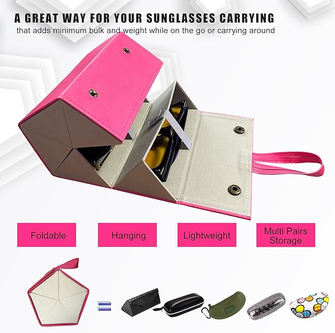 Longjet Sunglasses Organizer Travel Glasses Case 5 Slots Multiple Pairs Eyeglasses Storage Box Hanging Eyewear Holder