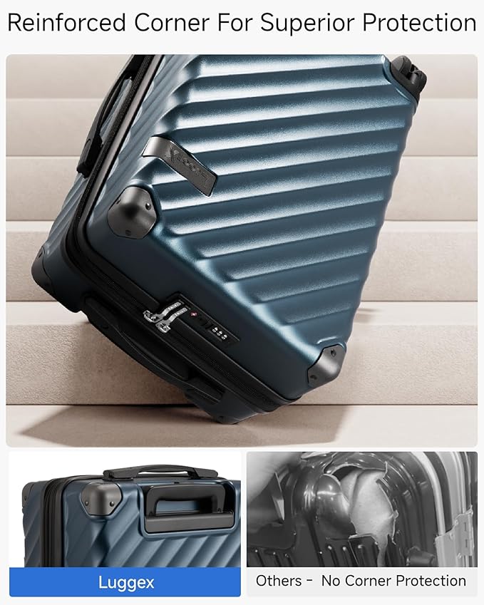 LUGGEX 24 Inch Luggage with Spinner Wheels, KVC Expandable Hardside Medium Checked Suitcase (EX-Core, Charcoal Metallic, 24 Inch, 70L-76L)