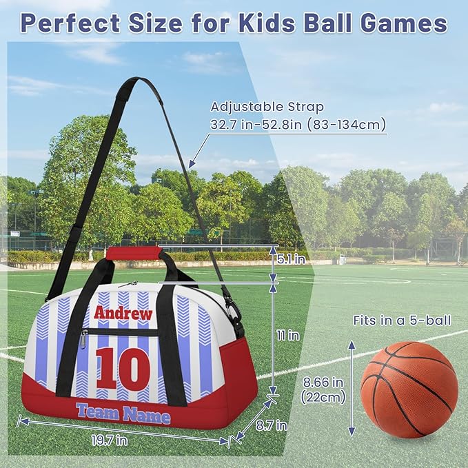 Basketball Soccer Gifts for Boys Girls - Custom Sports Duffle Bag, Personalized Name & Team Bag, Water-Resistant Gym Bag for Basketball, Soccer, Volleyball | Y-Cyan Red