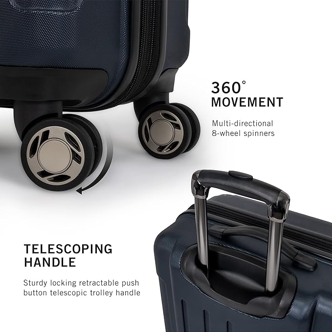 Kenneth Cole REACTION Renegade Luggage Expandable 8-Wheel Spinner Lightweight Hardside Suitcase, Navy Blue, 24-Inch Checked