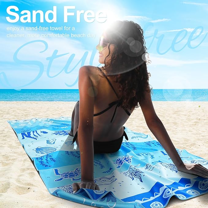 6 Packs Lightweight Thin Microfiber Beach Towel Oversized Quick Dry Compact Sandproof Clearance Towels Sand Free Camping Swimming Pool Easy Pack Travel Adults Turtle Conch Sea Turtle Purple Stripes