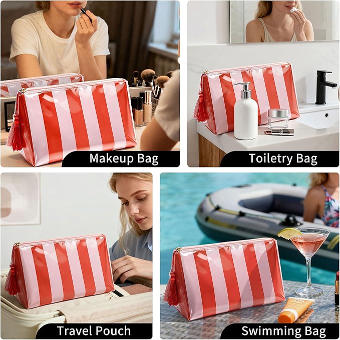 Travel Makeup Bag, Small Cosmetic Bags for Women Girls, Waterproof Clear Makeup Bag for Purse Organizer Zipper Pouch Beach Summer Vacation Essentials Gifts for Women