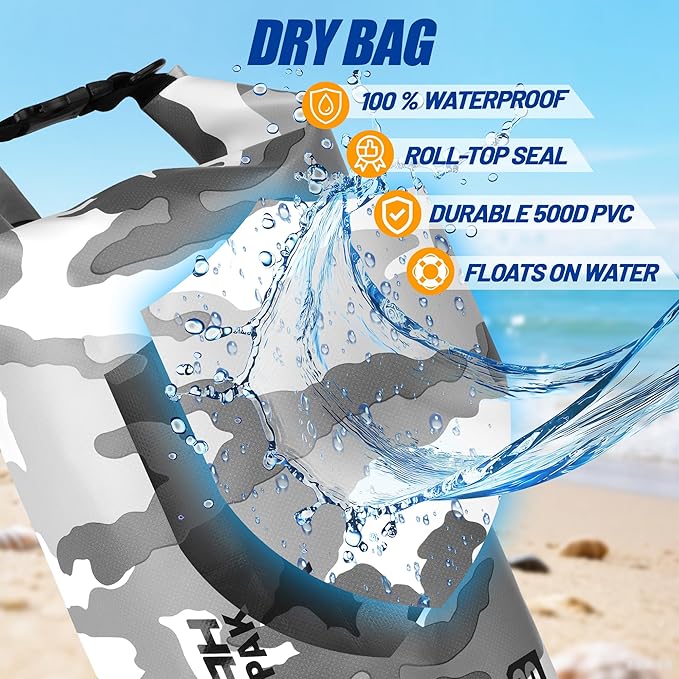 Waterproof Dry Bag, 5L/10L/20L/30L/40L Roll Top Lightweight Storage Backpack with Phone Case for Women & Men, Floating Waterproof Sack for Travel, Swimming, Kayaking, Paddle Board, Camping & Beach