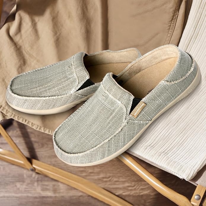 Mens Slip On Shoes, Canvas Mens Loafers with Arch Support, Orthopedic Mens Boat Shoes for Plantar Fasciitis, Indoor & Outdoor Walking Slippers Shoes for Pain Relief