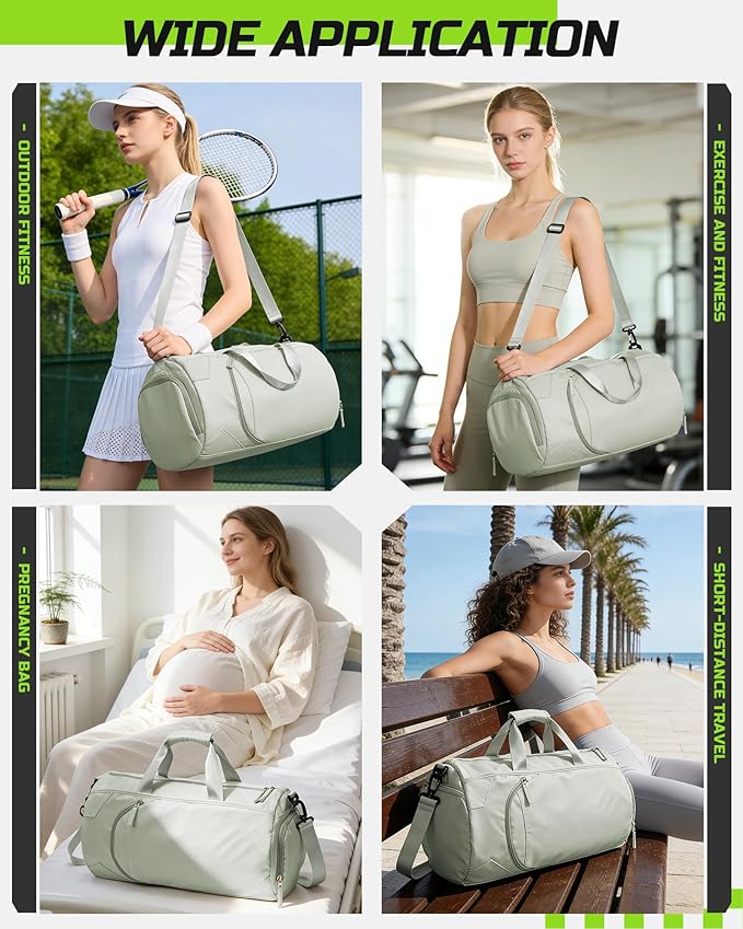 Gym Bag for Women And Mens with Shoe Compartment, Large Duffle Bag with Wet Pocket Carry-on Gym Duffle Bag for Travel and Sports Weekender Overnight Workout Bag Grass Green