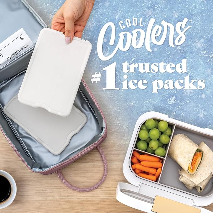 Cool Coolers by Fit & Fresh XL Slim Ice Packs, Quick Freeze Reusable Ice Packs for Lunch Boxes & Coolers, Long-Lasting, Space Saving Cooler Ice Packs, Ivory, 4Pk