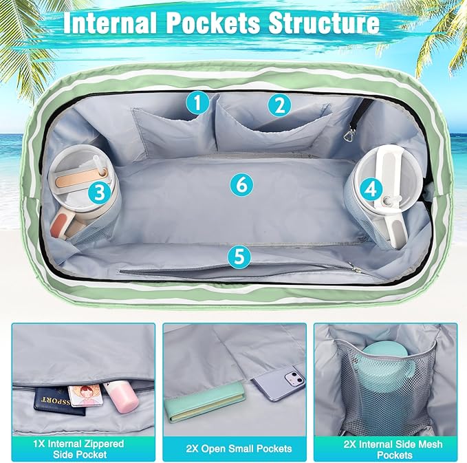 HUANLANG Extra Large Beach Bag Waterproof Beach Totes Bags for Women Men,Pool Bag with Zipper Wet Pocket
