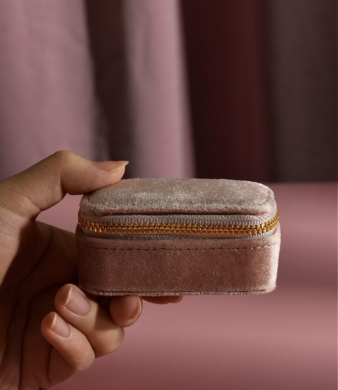 TAIMY Mini Jewelry Travel Case, Velvet Small Travel Jewelry Box, Portable Jewelry Travel Organizer Box for Rings Earrings Necklaces, Gifts for Women Girls(Blush Peach)