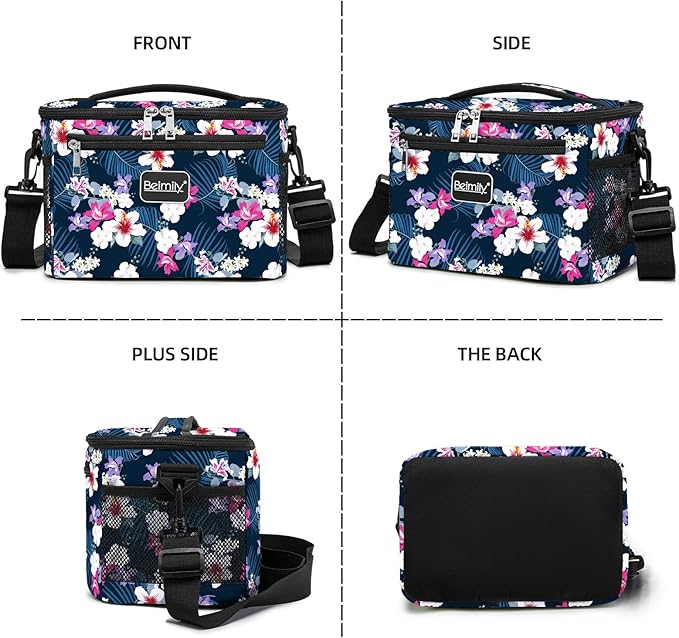 BEIMILY Lunch Box for Men/Women, Small Insulated Lunch Bag, Leak-Proof Soft Cooler Tote Bag, Reusable LunchBox for Work, Travel, Fitness, Picnic with Adjustable Shoulder Strap for Adults(floral white)