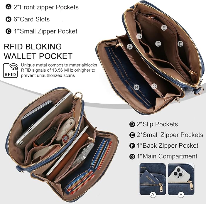 Women's Leather Crossbody Bags Anti Theft Purses RFID Blocking Handbags Trendy Travel Adjustable Strap Tassel