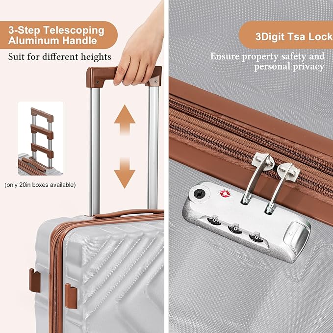 5 Piece Luggage Set Expandable Suitcase 22x14x9 Airline Approved Carry on, ABS Hard Case Suitcases with Spinner Wheels, TSA Lock (Silver)