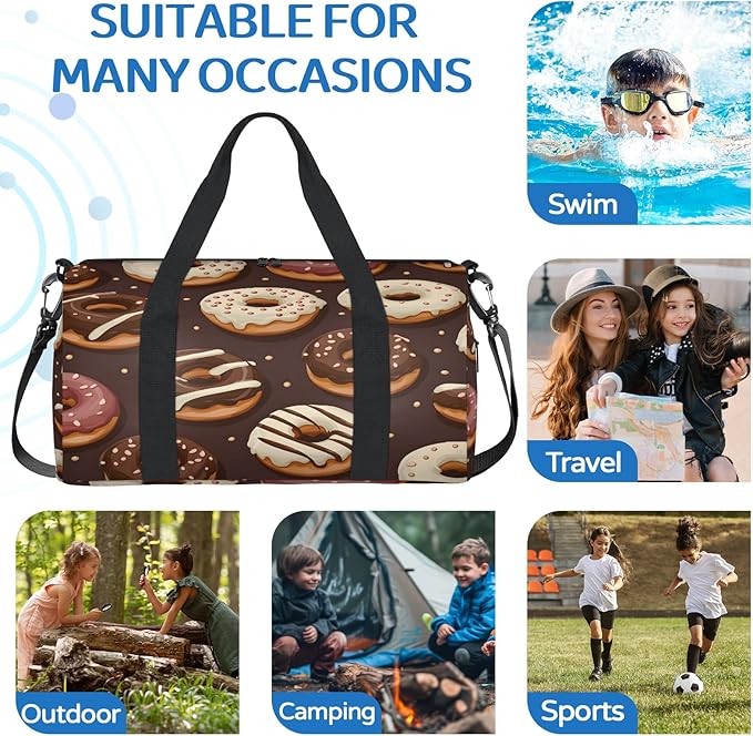 Donuts Gym Bag for Women 17 inch Waterproof Carry On Overnight Weekender Bag Sports Duffel Tote Bags for Travel Workout