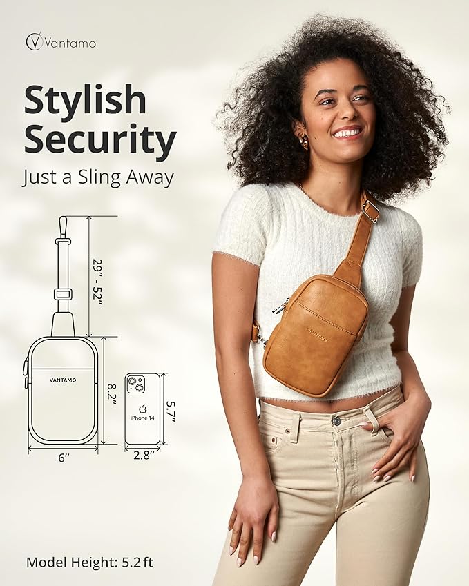 Vantamo Sling Bag for Women Adjustable Strap, RFID & Anti-Pickpocket Clip Cross Body Bags for Women, PU Leather Pack