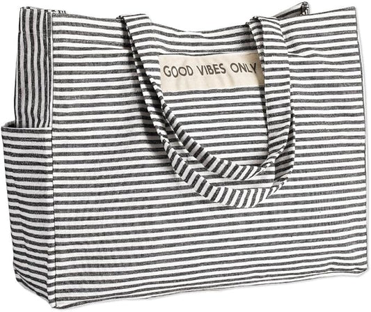 Folkulture Beach Bag For Women | 17 x 14 Inch - 100% Cotton Beach Tote Bag With Zipper Pocket Inside, Large Woven Pool Bag