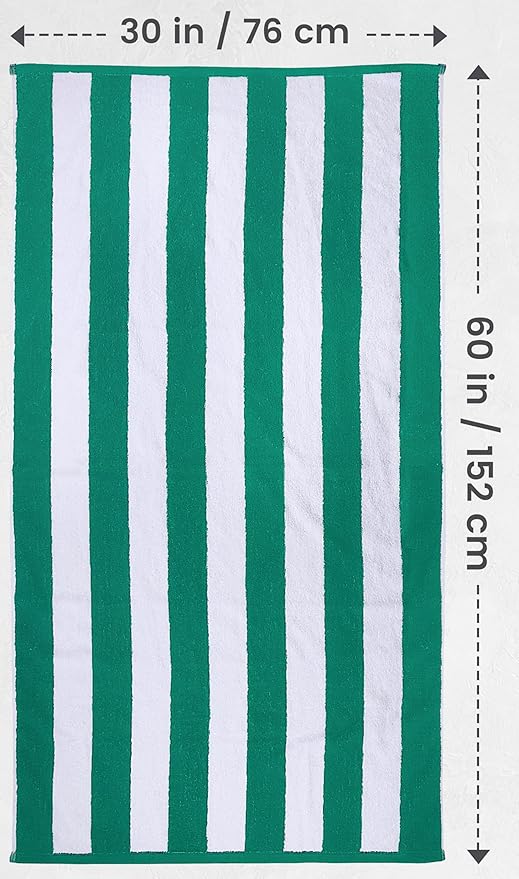 Utopia Towels 4 Pack Cabana Stripe Beach Towel, 30 by 60 Inches, Oversized 100% Ring Spun Cotton Pool Towels, Highly Absorbent Quick Dry Bath Towels for Beach, and Swim, Green