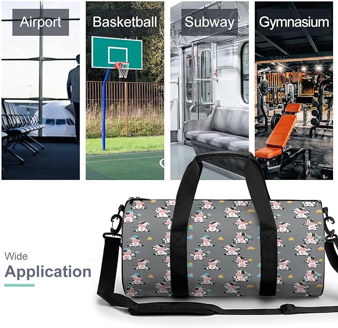 Dance Sports Gymnastics Bag Cute Cartoon Cow Print Foldable Gym Bags Lightweight Travel Sports Bag Unisex Gym Duffel Bags