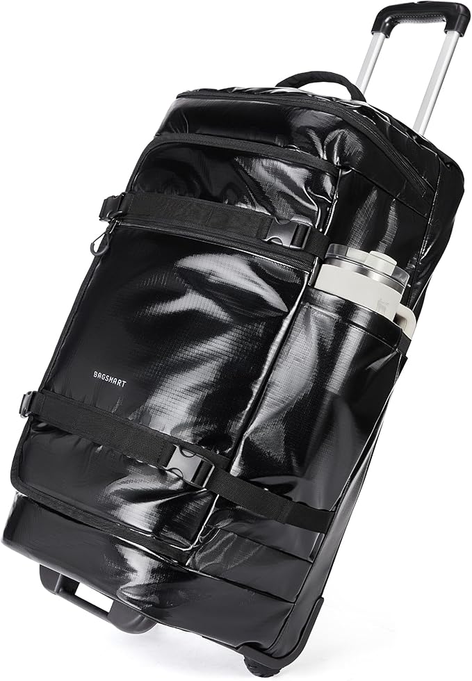 BAGSMART Rolling Duffle Bag with Wheels, Travel Duffel Luggage Bag for Men, Water Repellent Heavy Duty for Travel Camp, Black, Large, 70L