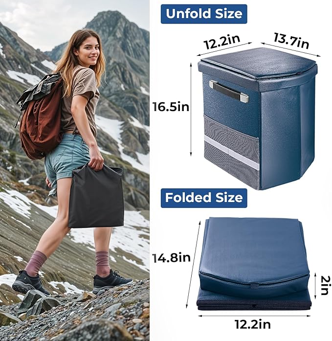 2026 Upgraded 16.5'' XL Portable Toilet for Adults,Tall Camping Toilet with Lid and Convenient Carry Bag, Portable Potty for Camping, Hiking, Car Travel,Truck, RV, Boating, Road Trips, Beach (Blue)