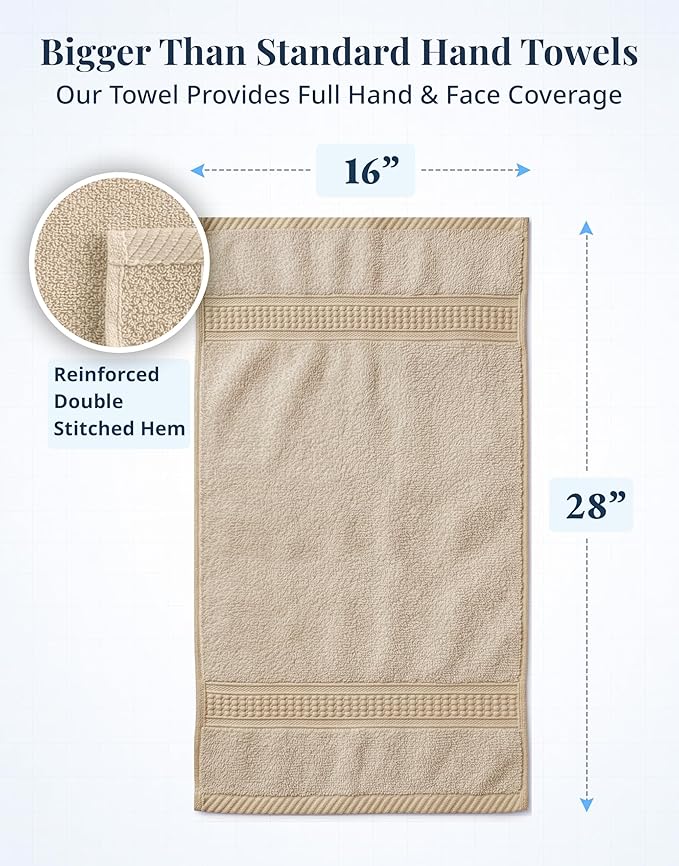 LANE LINEN Bathroom Hand Towels - 4 Pack (16" x 28"), 100% Ringspun Cotton Hand Towel Set - Soft, Lightweight, Fade & Shrink Resistant - Everyday Use, Face Towels for Bathroom, Gym and Travel - Taupe