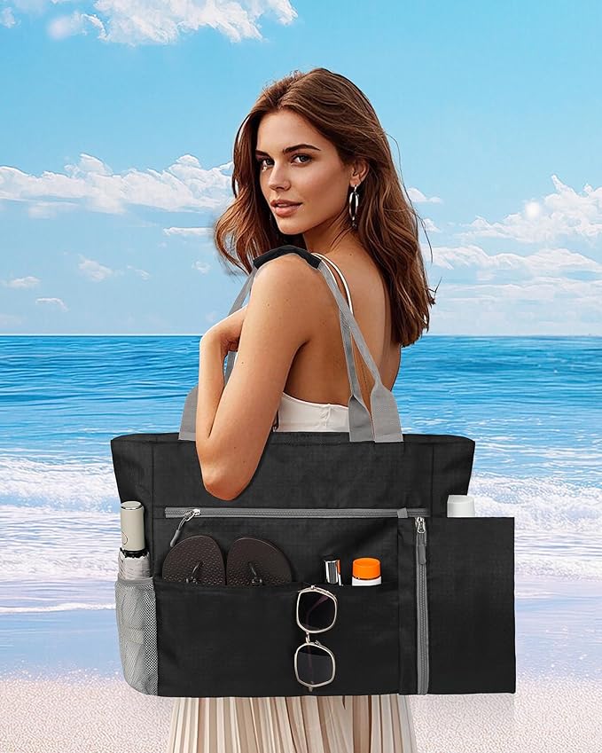 Beach Bag-Waterproof Sandproof Beach Totes with zipper Large Capacity Foldable for Women