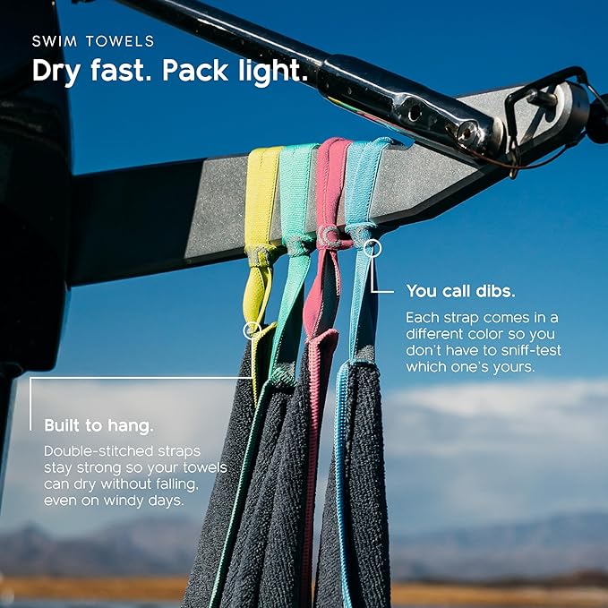 MISSION Tuko Microfiber Beach Towel Set with Water-Resistant Carrying Case for Boating and Swimming (Teal Bag Holder, 60L x 30W, Set of 4)
