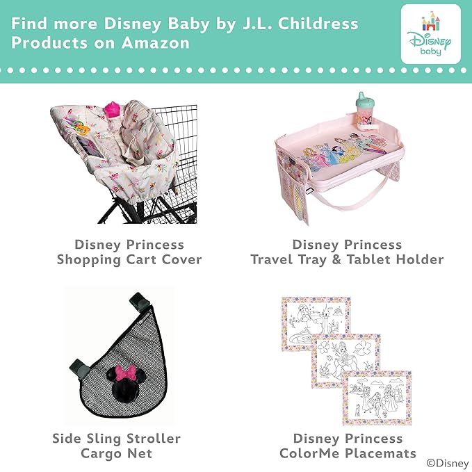 Disney Baby by J.L. Childress Reusable Wet Wipes Case Pouch - Refillable Baby Wipes Dispenser, Travel Essential for On the Go, Portable Holder with Wrist Strap - Princess, 2 Pack