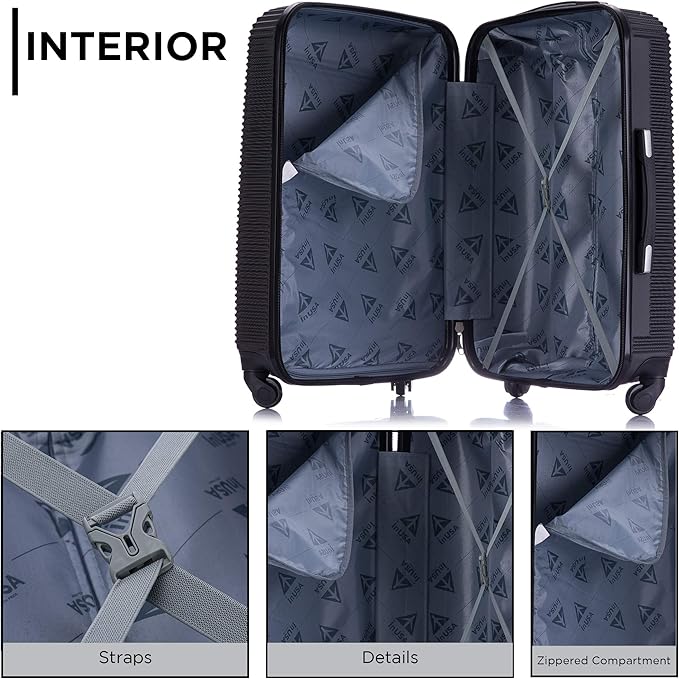 InUSA ROYAL Hardside Luggage Set with Spinner Wheel | Spacious Travel Suitcases with Ergonomic GEL Handle and Studs | (20/28/32) 3 Piece Luggage Set | Black