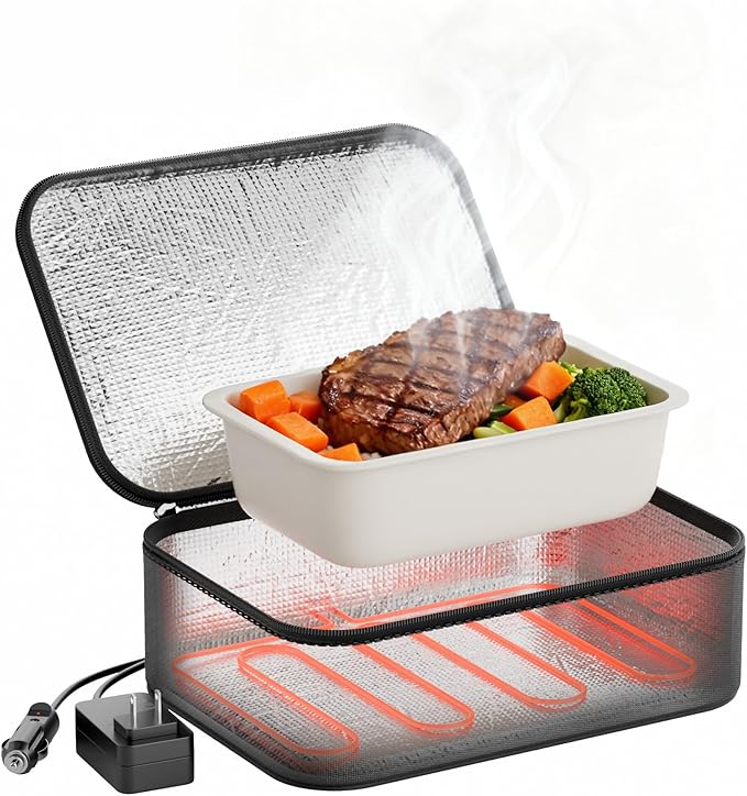 Portable Food Warmer - Heated Lunch Box for Adluts - Electric Thermal Lunch Bag with Buckle Handle, Heating Food Warmer Bags for 12V/24V Car & Truck, 110V/220V Home/Office, Pink