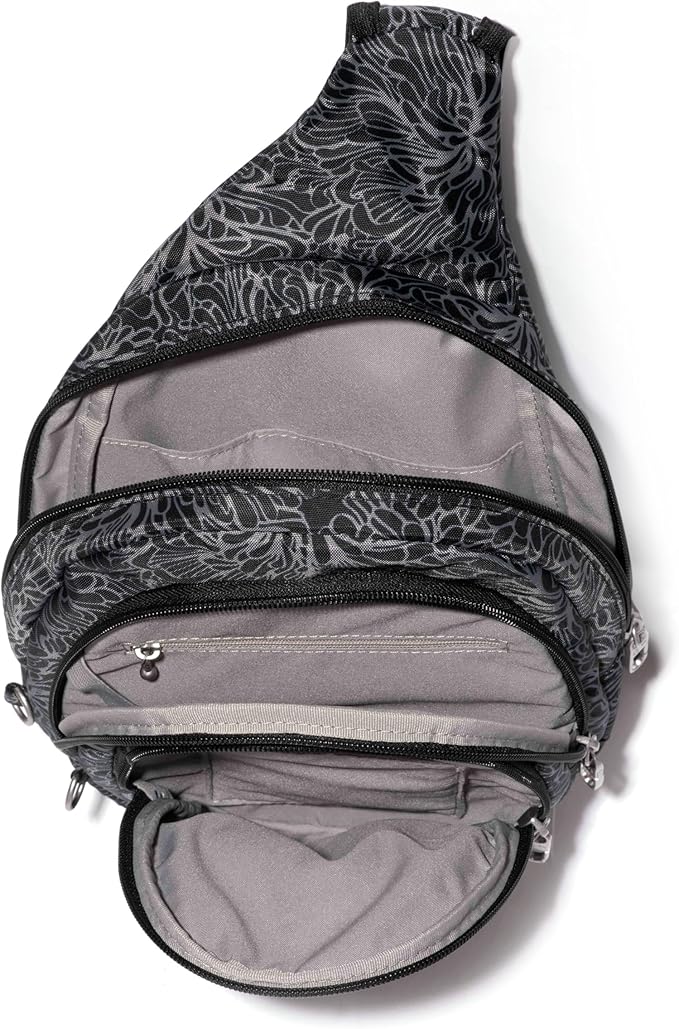 Baggallini Securtex® Anti-Theft Triple Zip Sling - Travel Backpack Sling Bag Crossbody - RFID Wallet Locking Zipper